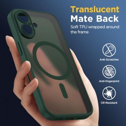 Oududianzi - coque pour iphone 16 compatible avec magsafe magnétique, housse de arrière translucide givrée pc, tpu silicone bump