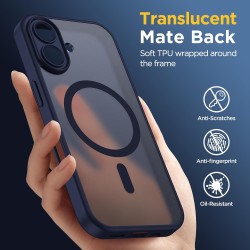 Oududianzi - coque pour iphone 16 compatible avec magsafe magnétique, housse de arrière translucide givrée pc, tpu silicone bump