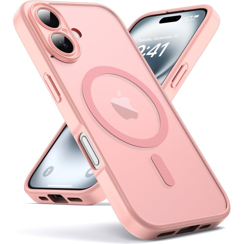 Oududianzi - Coque pour iPhone 16 Compatible avec MagSafe Magnétique, Housse de Arrière Translucide Givrée PC, TPU Silicone Bump