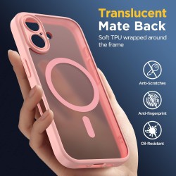 Oududianzi - Coque pour iPhone 16 Compatible avec MagSafe Magnétique, Housse de Arrière Translucide Givrée PC, TPU Silicone Bump