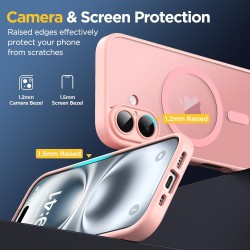 Oududianzi - Coque pour iPhone 16 Compatible avec MagSafe Magnétique, Housse de Arrière Translucide Givrée PC, TPU Silicone Bump