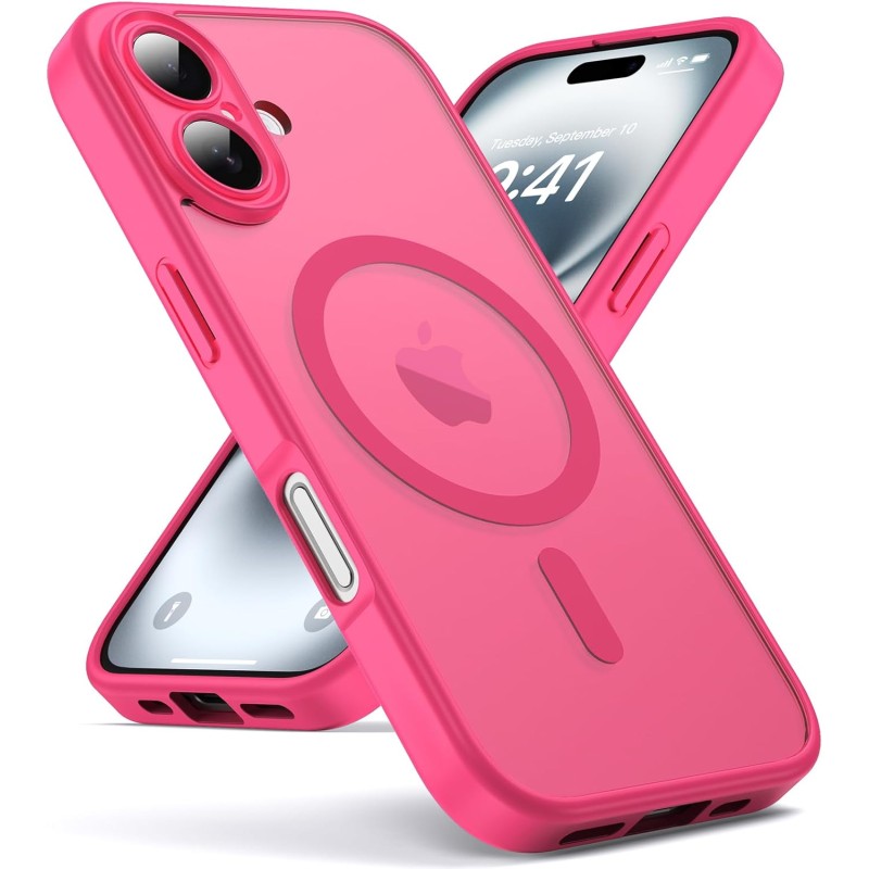 Oududianzi - Coque pour iPhone 16 Compatible avec MagSafe Magnétique, Housse de Arrière Translucide Givrée PC, TPU Silicone Bump