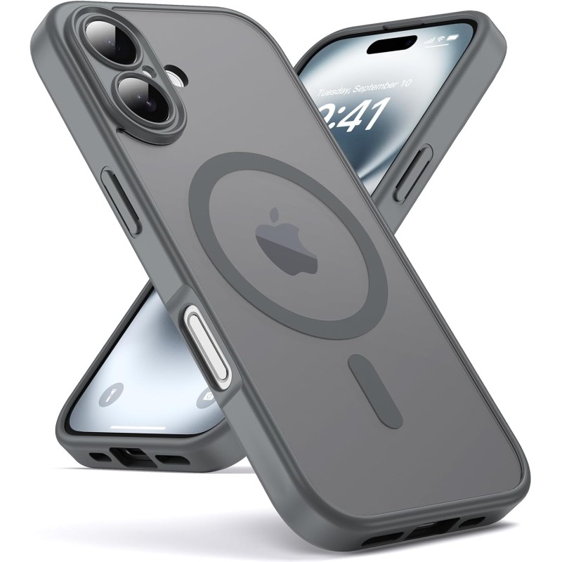 Oududianzi - coque pour iphone 16 compatible avec magsafe magnétique, housse de arrière translucide givrée pc, tpu silicone bump