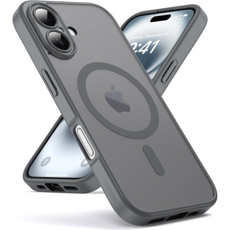Oududianzi - coque pour iphone 16 compatible avec magsafe magnétique, housse de arrière translucide givrée pc, tpu silicone bump