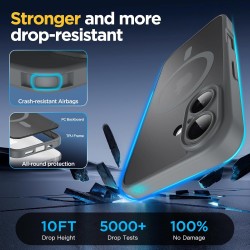 Oududianzi - coque pour iphone 16 compatible avec magsafe magnétique, housse de arrière translucide givrée pc, tpu silicone bump