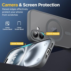 Oududianzi - coque pour iphone 16 compatible avec magsafe magnétique, housse de arrière translucide givrée pc, tpu silicone bump