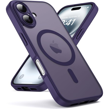 Oududianzi - Coque pour iPhone 16 Compatible avec MagSafe Magnétique, Housse de Arrière Translucide Givrée PC, TPU Silicone Bump