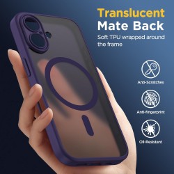 Oududianzi - Coque pour iPhone 16 Compatible avec MagSafe Magnétique, Housse de Arrière Translucide Givrée PC, TPU Silicone Bump