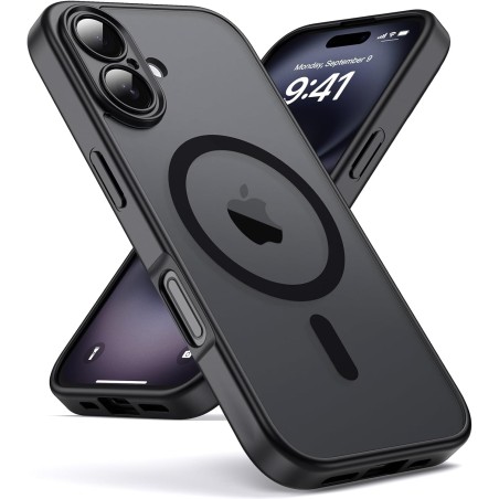 Oududianzi - Coque pour iPhone 16 Compatible avec MagSafe Magnétique, Housse de Arrière Translucide Givrée PC, TPU Silicone Bump