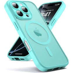 Oududianzi-Coque pour iPhone 16 Pro Compatible avec MagSafe Magnétique, Housse de Arrière Translucide Givrée PC, TPU Silicone Bu