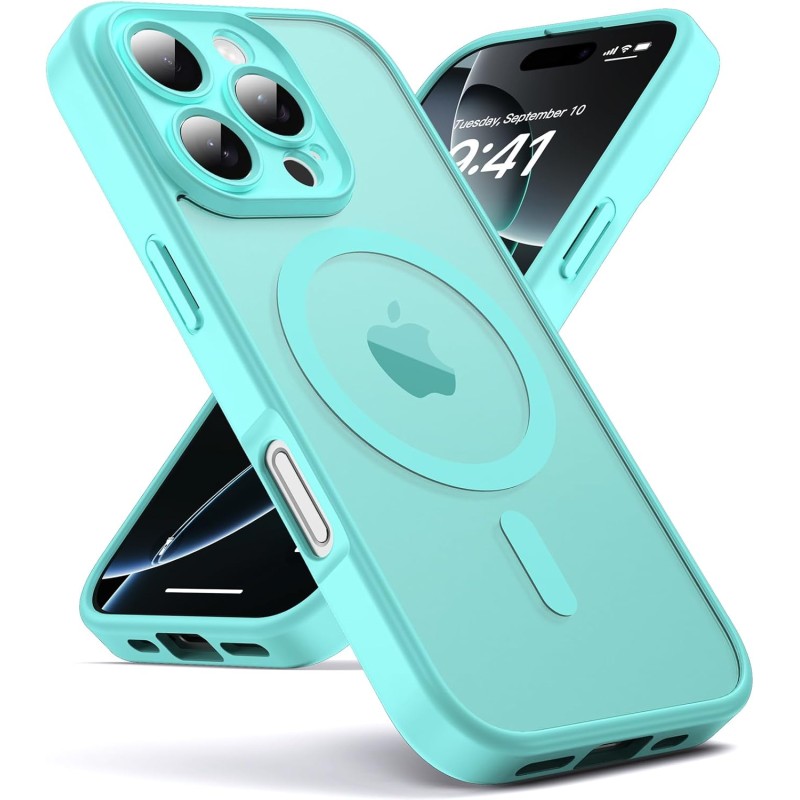 Oududianzi-Coque pour iPhone 16 Pro Compatible avec MagSafe Magnétique, Housse de Arrière Translucide Givrée PC, TPU Silicone Bu