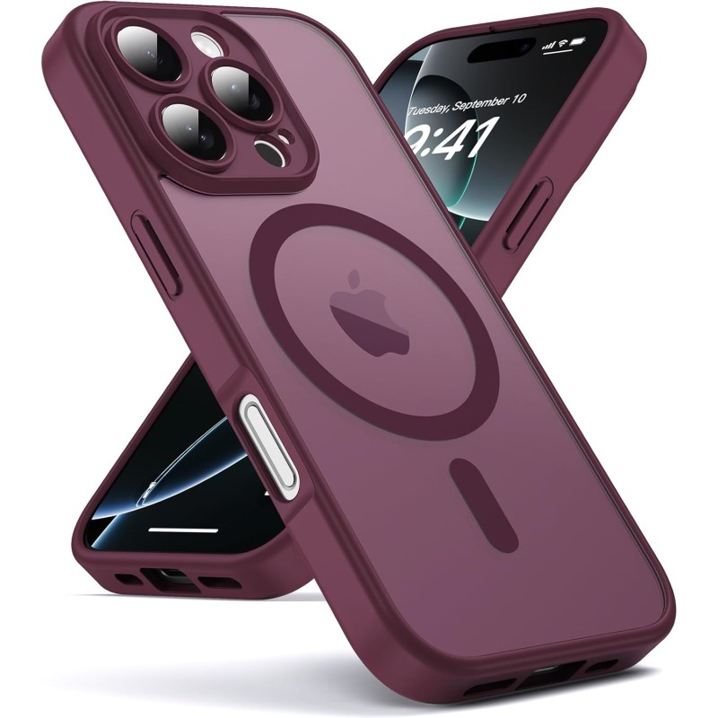 Oududianzi-Coque pour iPhone 16 Pro Compatible avec MagSafe Magnétique, Housse de Arrière Translucide Givrée PC, TPU Silicone Bu