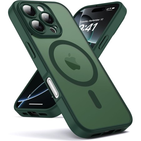 Oududianzi-coque pour iphone 16 pro compatible avec magsafe magnétique, housse de arrière translucide givrée pc, tpu silicone bu