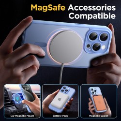 Oududianzi-Coque pour iPhone 16 Pro Compatible avec MagSafe Magnétique, Housse de Arrière Translucide Givrée PC, TPU Silicone Bu