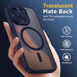 Oududianzi-coque pour iphone 16 pro compatible avec magsafe magnétique, housse de arrière translucide givrée pc, tpu silicone bu