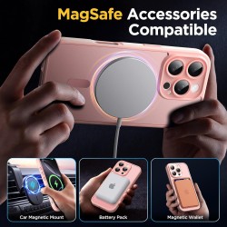 Oududianzi-Coque pour iPhone 16 Pro Compatible avec MagSafe Magnétique, Housse de Arrière Translucide Givrée PC, TPU Silicone Bu