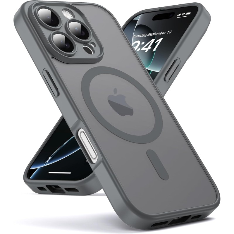 Oududianzi-coque pour iphone 16 pro compatible avec magsafe magnétique, housse de arrière translucide givrée pc, tpu silicone bu