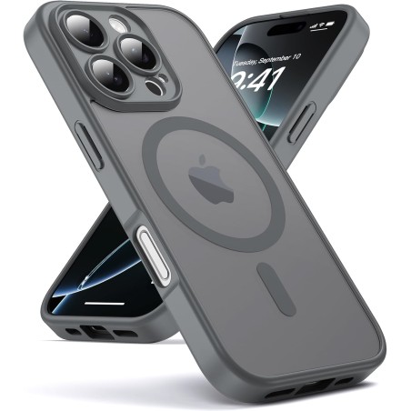 Oududianzi-coque pour iphone 16 pro compatible avec magsafe magnétique, housse de arrière translucide givrée pc, tpu silicone bu