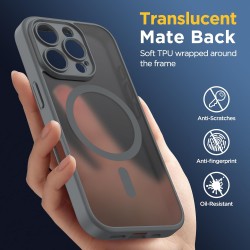 Oududianzi-coque pour iphone 16 pro compatible avec magsafe magnétique, housse de arrière translucide givrée pc, tpu silicone bu