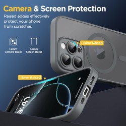 Oududianzi-coque pour iphone 16 pro compatible avec magsafe magnétique, housse de arrière translucide givrée pc, tpu silicone bu