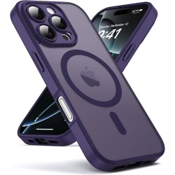 Oududianzi-Coque pour iPhone 16 Pro Compatible avec MagSafe Magnétique, Housse de Arrière Translucide Givrée PC, TPU Silicone Bu