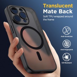 Oududianzi-Coque pour iPhone 16 Pro Compatible avec MagSafe Magnétique, Housse de Arrière Translucide Givrée PC, TPU Silicone Bu