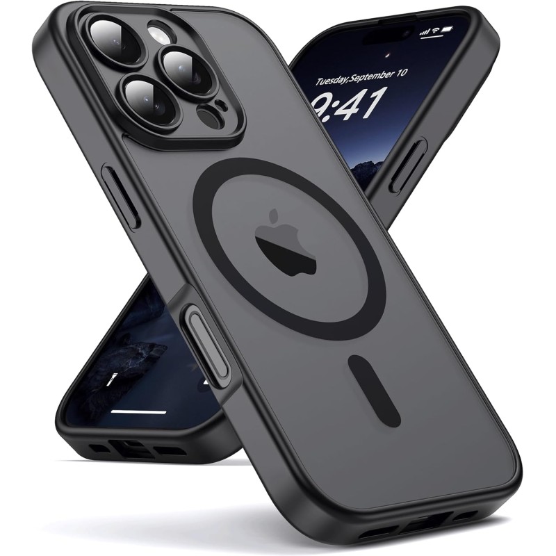 Oududianzi-Coque pour iPhone 16 Pro Max Compatible avec MagSafe Magnétique, Housse de Arrière Translucide Givrée PC, TPU Silicon