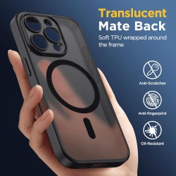 Oududianzi-Coque pour iPhone 16 Pro Max Compatible avec MagSafe Magnétique, Housse de Arrière Translucide Givrée PC, TPU Silicon