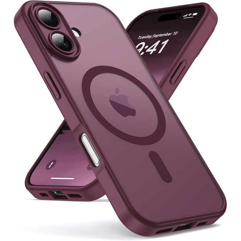 Oududianzi-Coque pour iPhone 17 Compatible avec MagSafe Magnétique, Housse de Arrière Translucide Givrée PC, TPU Silicone Bumper