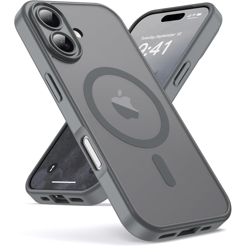 Oududianzi-coque pour iphone 17 compatible avec magsafe magnétique, housse de arrière translucide givrée pc, tpu silicone bumper