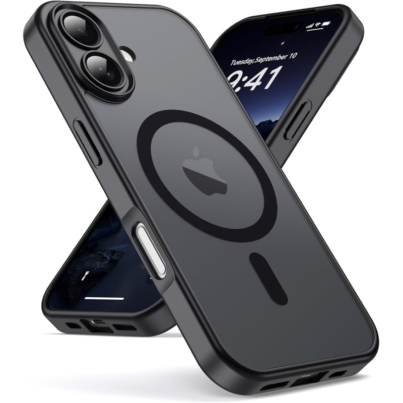 Oududianzi-Coque pour iPhone 17 Compatible avec MagSafe Magnétique, Housse de Arrière Translucide Givrée PC, TPU Silicone Bumper