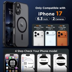 Oududianzi-Coque pour iPhone 17 Compatible avec MagSafe Magnétique, Housse de Arrière Translucide Givrée PC, TPU Silicone Bumper