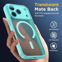Oududianzi-Coque pour iPhone 17 Pro Compatible avec MagSafe Magnétique, Housse de Arrière Translucide Givrée PC, TPU Silicone Bu