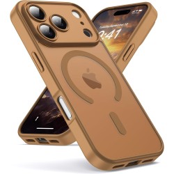 Oududianzi-coque pour iphone 17 pro compatible avec magsafe magnétique, housse de arrière translucide givrée pc, tpu silicone bu
