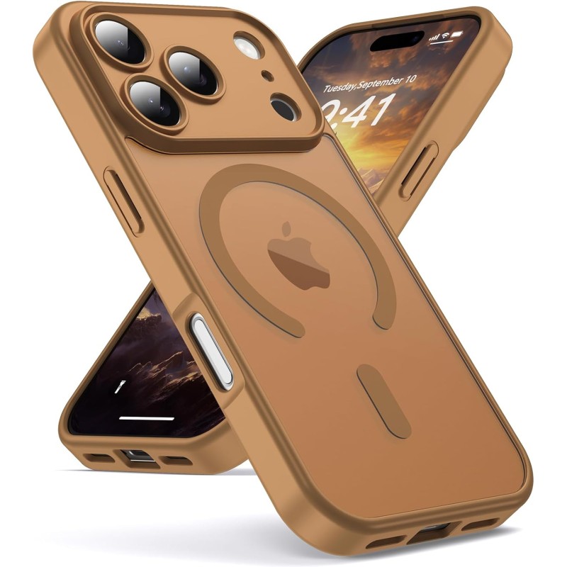 Oududianzi-coque pour iphone 17 pro compatible avec magsafe magnétique, housse de arrière translucide givrée pc, tpu silicone bu