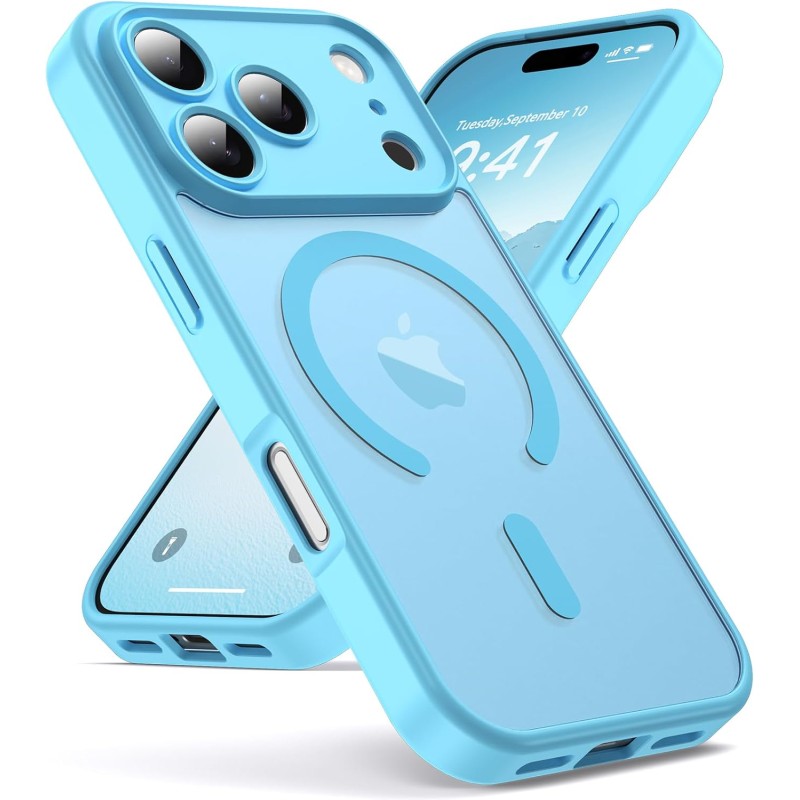 Oududianzi-coque pour iphone 17 pro compatible avec magsafe magnétique, housse de arrière translucide givrée pc, tpu silicone bu