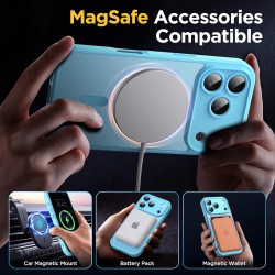 Oududianzi-coque pour iphone 17 pro compatible avec magsafe magnétique, housse de arrière translucide givrée pc, tpu silicone bu