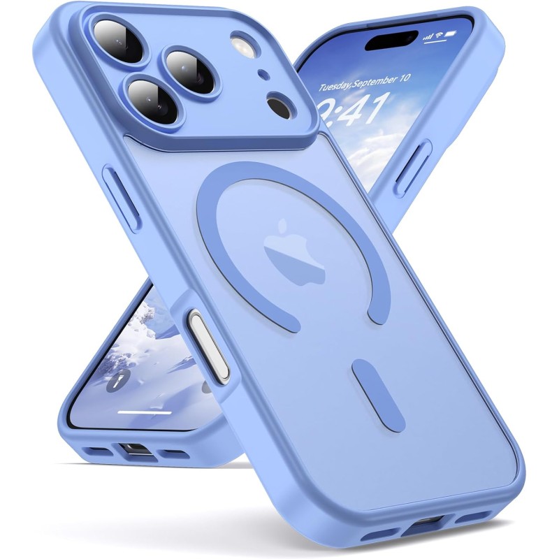 Oududianzi-Coque pour iPhone 17 Pro Compatible avec MagSafe Magnétique, Housse de Arrière Translucide Givrée PC, TPU Silicone Bu