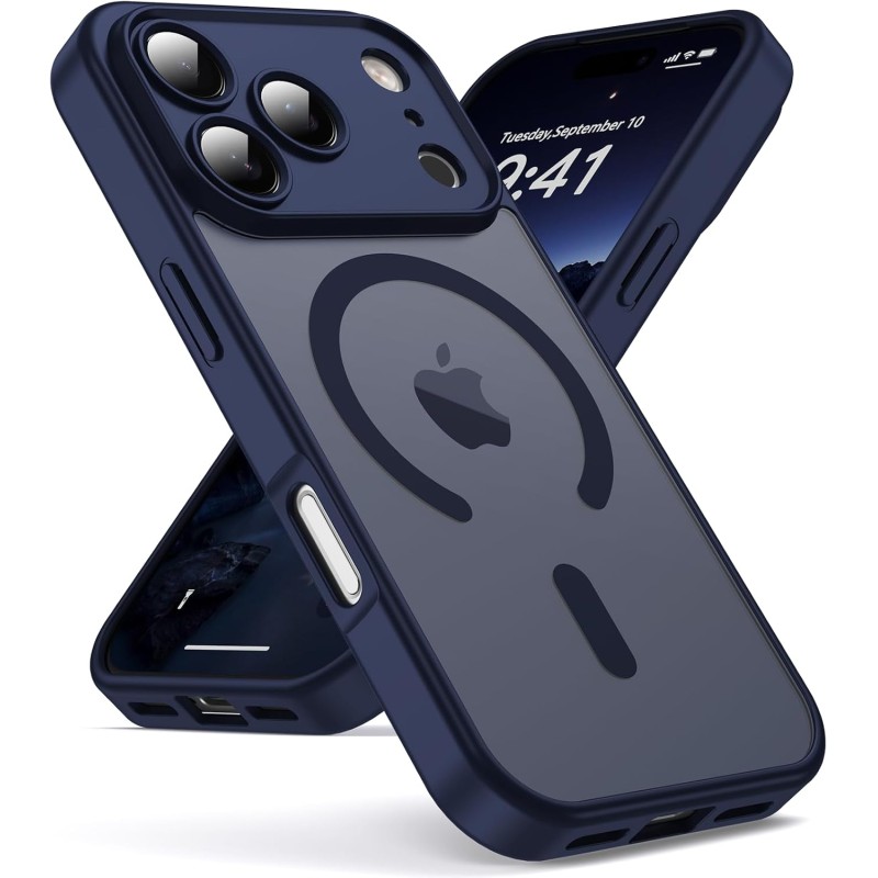 Oududianzi-coque pour iphone 17 pro compatible avec magsafe magnétique, housse de arrière translucide givrée pc, tpu silicone bu