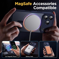 Oududianzi-coque pour iphone 17 pro compatible avec magsafe magnétique, housse de arrière translucide givrée pc, tpu silicone bu