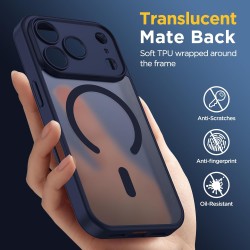 Oududianzi-coque pour iphone 17 pro compatible avec magsafe magnétique, housse de arrière translucide givrée pc, tpu silicone bu