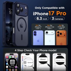 Oududianzi-coque pour iphone 17 pro compatible avec magsafe magnétique, housse de arrière translucide givrée pc, tpu silicone bu