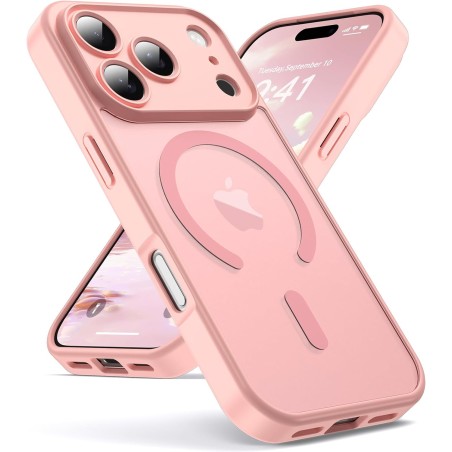 Oududianzi-Coque pour iPhone 17 Pro Compatible avec MagSafe Magnétique, Housse de Arrière Translucide Givrée PC, TPU Silicone Bu