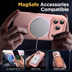 Oududianzi-Coque pour iPhone 17 Pro Compatible avec MagSafe Magnétique, Housse de Arrière Translucide Givrée PC, TPU Silicone Bu