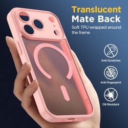Oududianzi-Coque pour iPhone 17 Pro Compatible avec MagSafe Magnétique, Housse de Arrière Translucide Givrée PC, TPU Silicone Bu