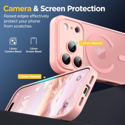 Oududianzi-Coque pour iPhone 17 Pro Compatible avec MagSafe Magnétique, Housse de Arrière Translucide Givrée PC, TPU Silicone Bu