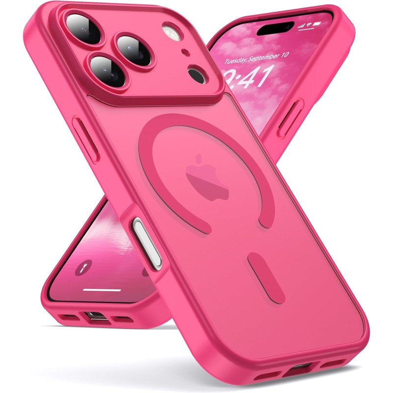 Oududianzi-Coque pour iPhone 17 Pro Compatible avec MagSafe Magnétique, Housse de Arrière Translucide Givrée PC, TPU Silicone Bu