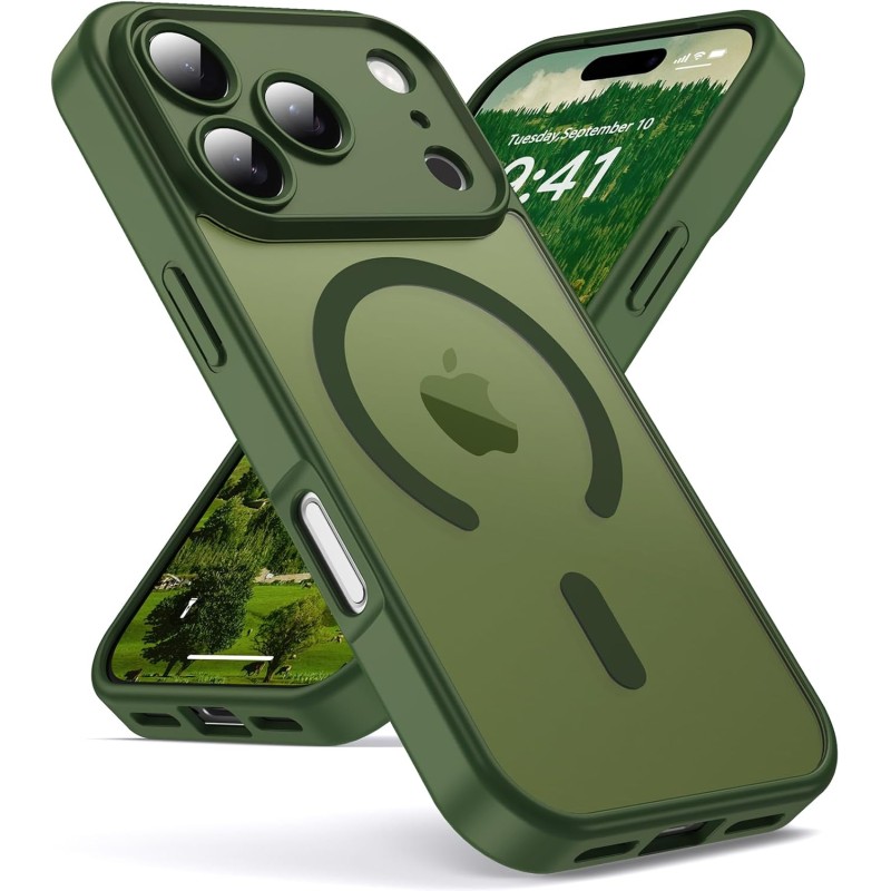 Oududianzi-coque pour iphone 17 pro compatible avec magsafe magnétique, housse de arrière translucide givrée pc, tpu silicone bu