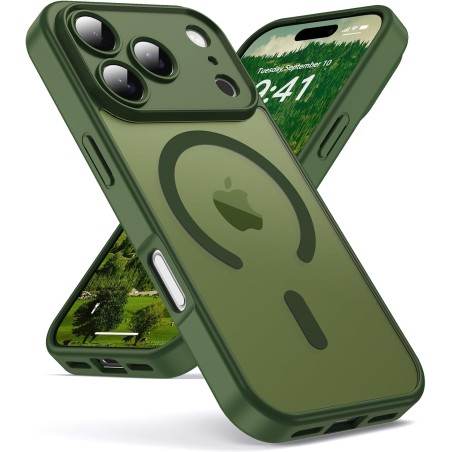 Oududianzi-coque pour iphone 17 pro compatible avec magsafe magnétique, housse de arrière translucide givrée pc, tpu silicone bu