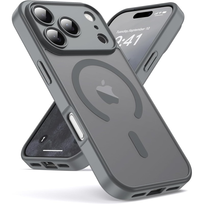 Oududianzi-coque pour iphone 17 pro compatible avec magsafe magnétique, housse de arrière translucide givrée pc, tpu silicone bu